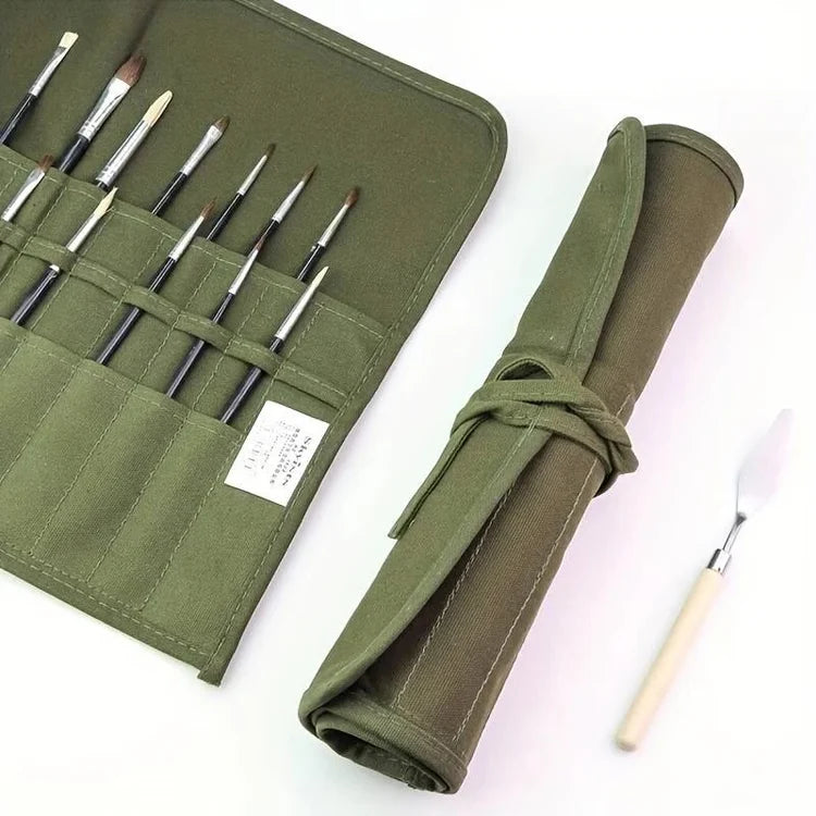 Calligraphy Brushes Storage Bag, Painting Brushes Canvas Storage Bag, Roll up Pen Bag, Watercolour and Gouache Brushes
