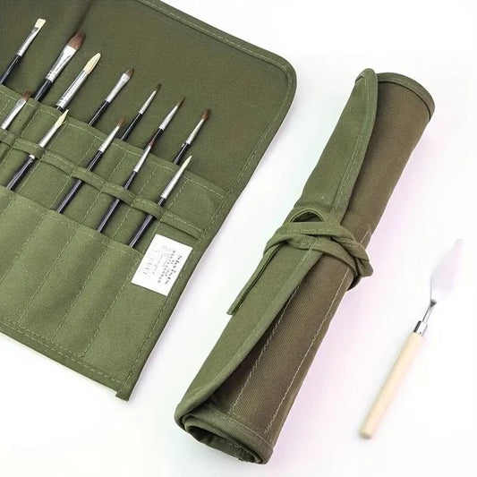 Calligraphy Brushes Storage Bag, Painting Brushes Canvas Storage Bag, Roll up Pen Bag, Watercolour and Gouache Brushes